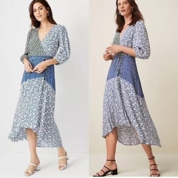 Ann Taylor Patchwork Floral Maxi Dress Green/Blue Size 18 - Picture 1 of 6